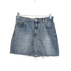 Topshop Moto Mini Skirt Womens 6 Blue Denim A-Line High Rise Raw Hem Y2K Casual